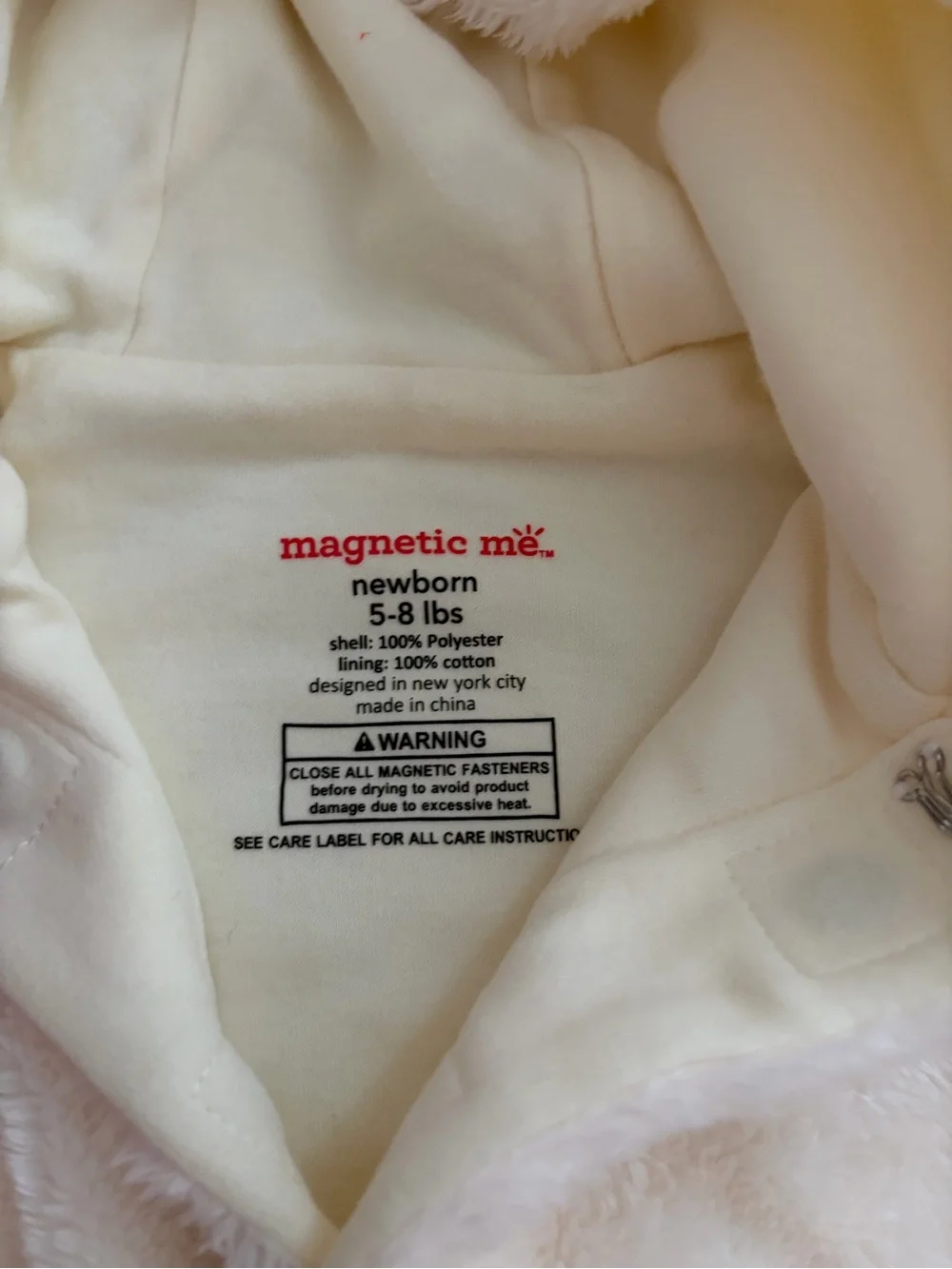 Magnetic Me Cream Plush Hooded Baby Footie with Bear Ears
